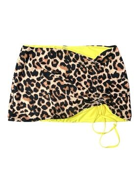 Cheetah Print and Chartreuse Yellow Swim Coverup Skirt REVERSIBLE size L